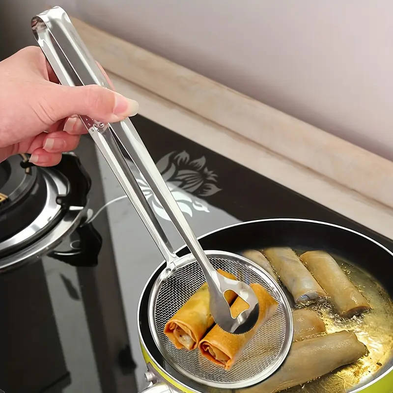 Stainless Steel Kitchen Strainer Spoon High Heat Resistant Fry Filter and Precision Colander Tongs