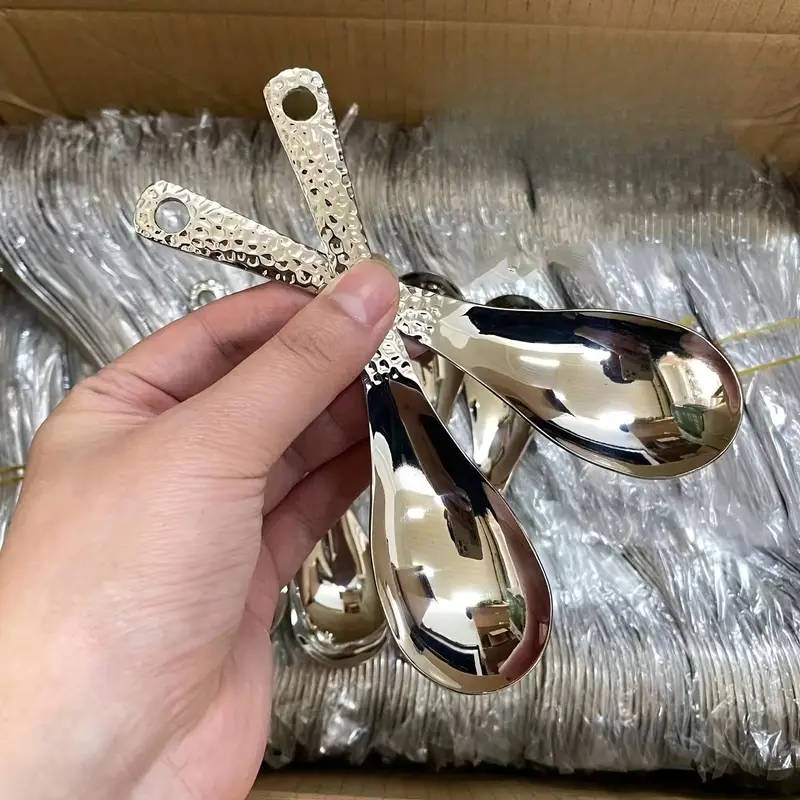 6 Piece Vintage Hammered Stainless Steel Dessert Spoons