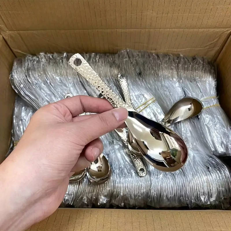 6 Piece Vintage Hammered Stainless Steel Dessert Spoons