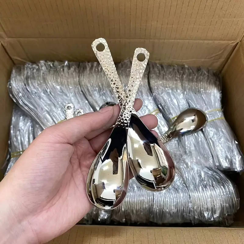 6 Piece Vintage Hammered Stainless Steel Dessert Spoons