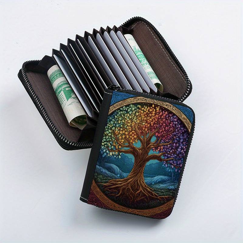 1pc Creative Multicolored Big Tree Single-Sided Full Print Accordion Style with 9+2 Card Slots