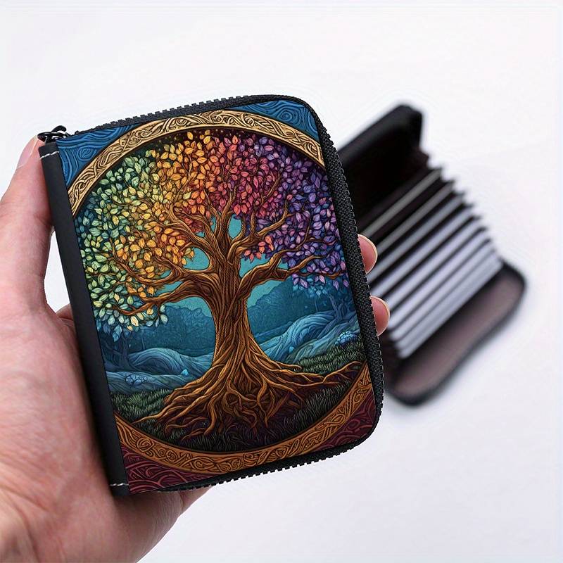1pc Creative Multicolored Big Tree Single-Sided Full Print Accordion Style with 9+2 Card Slots