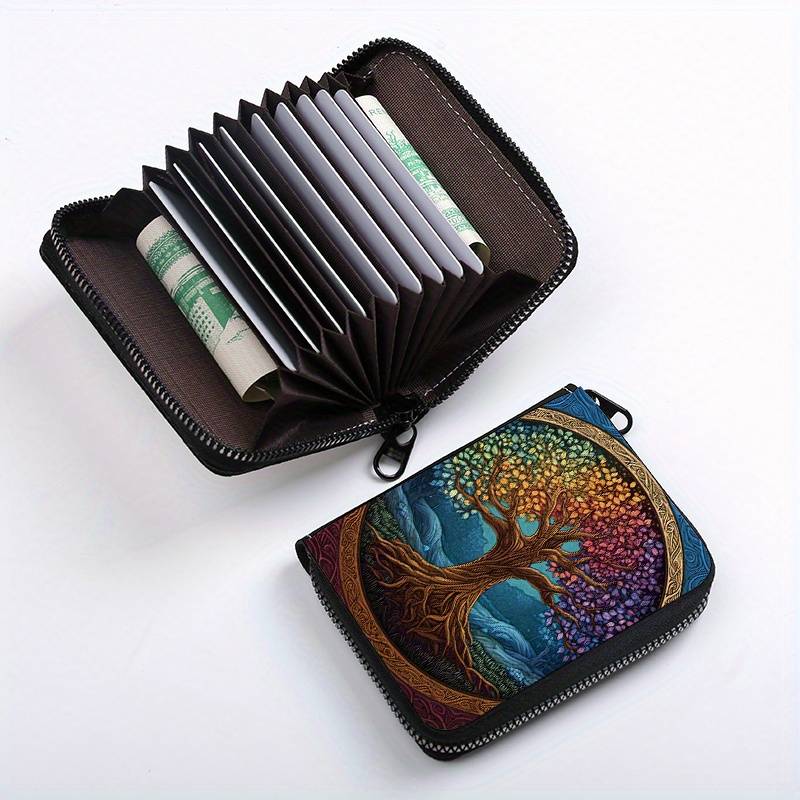 1pc Creative Multicolored Big Tree Single-Sided Full Print Accordion Style with 9+2 Card Slots