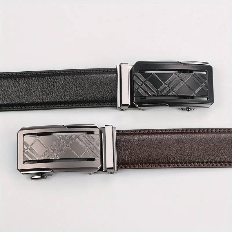 1-Piece Men's Genuine Leather Ratchet Belt Set Brown 115cm