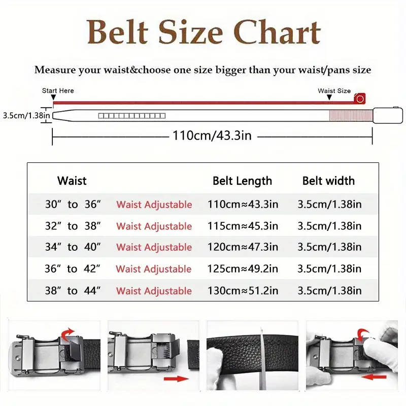 1-Piece Men's Genuine Leather Ratchet Belt Set Brown 115cm