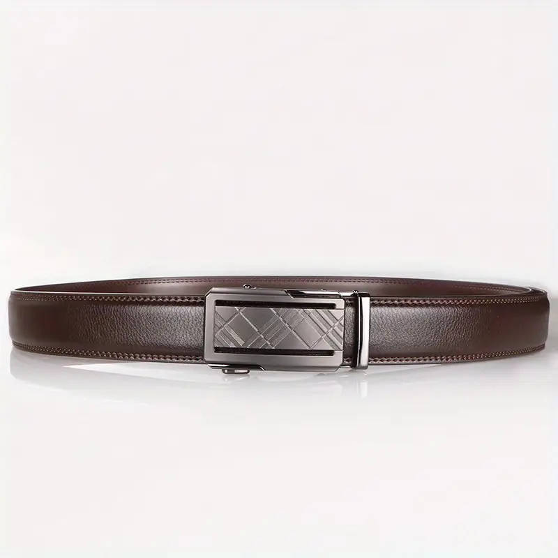 1-Piece Men's Genuine Leather Ratchet Belt Set Brown 115cm