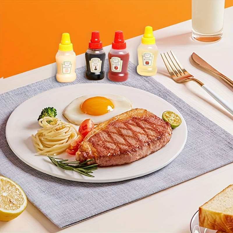 4pcs Mini Condiment Squeeze Bottles Leakproof Reusable Plastic Containers for Ketchup Mayon