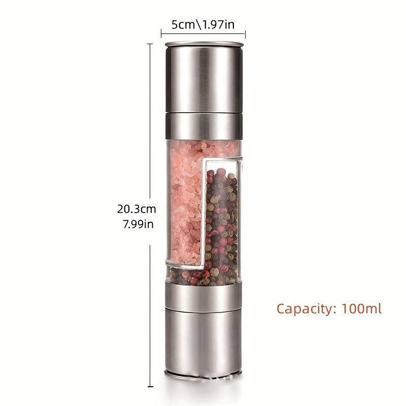 1pc Dual-Function Acrylic Pepper Sea Salt Grinder Sleek Stainless Steel and Transparent Des