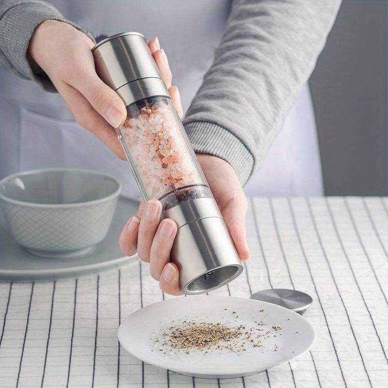 1pc Dual-Function Acrylic Pepper Sea Salt Grinder Sleek Stainless Steel and Transparent Des