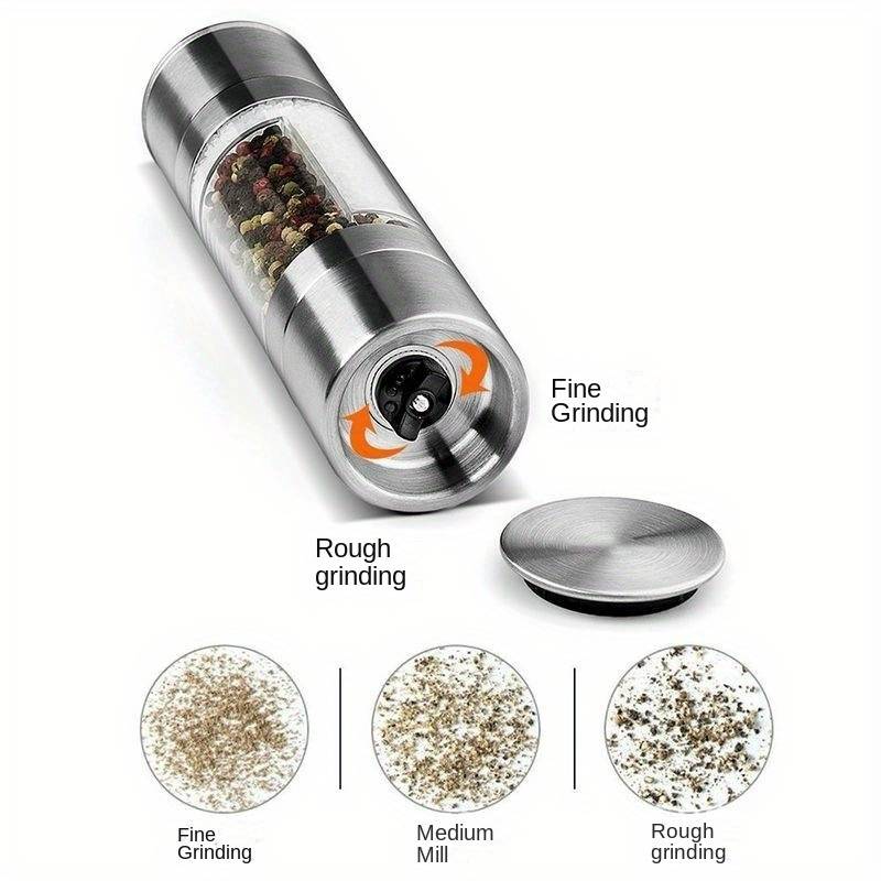 1pc Dual-Function Acrylic Pepper Sea Salt Grinder Sleek Stainless Steel and Transparent Des