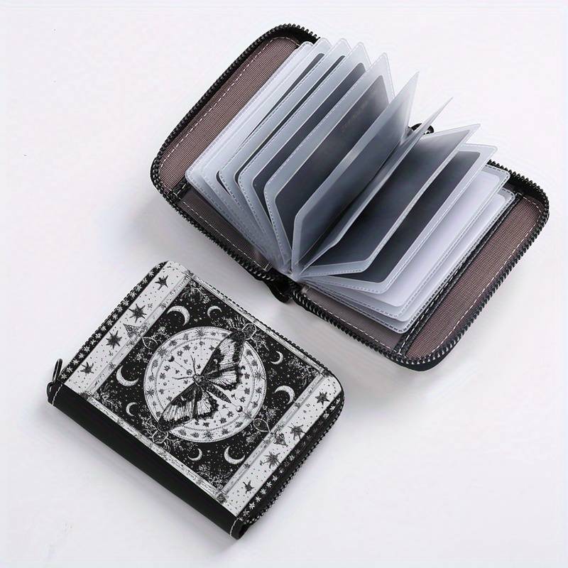 1pc Mystical Moth Print Wallet 24-Slot Zippered Coin Purse ID Credit Card Holder Fashionab