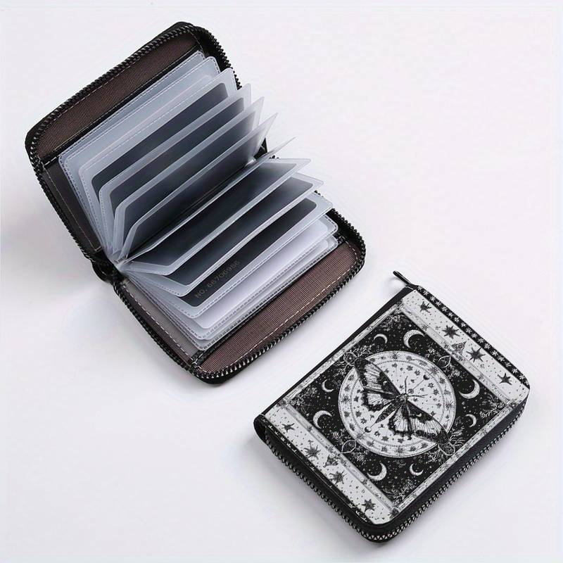1pc Mystical Moth Print Wallet 24-Slot Zippered Coin Purse ID Credit Card Holder Fashionab