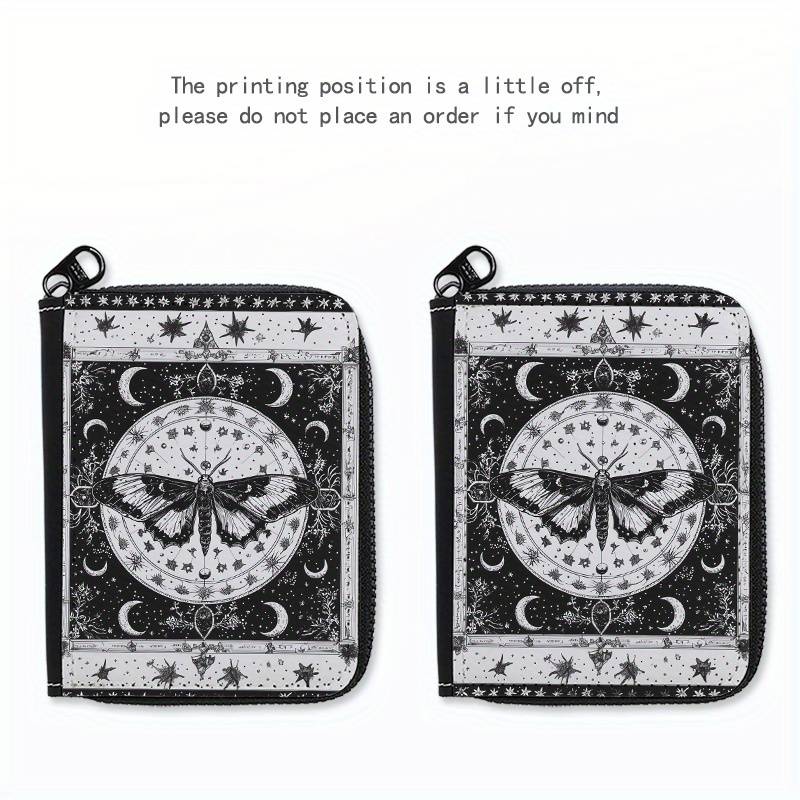 1pc Mystical Moth Print Wallet 24-Slot Zippered Coin Purse ID Credit Card Holder Fashionab