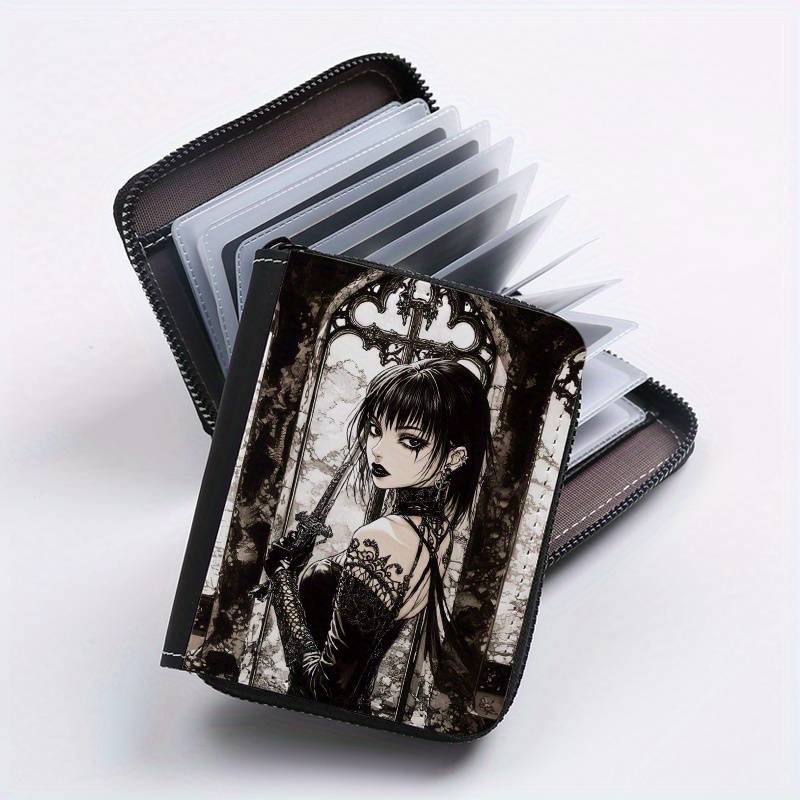1pc Gothic Girl Zipper Wallet with 24 Card Slots Stylish Coin Purse ID Credit Card Holder for