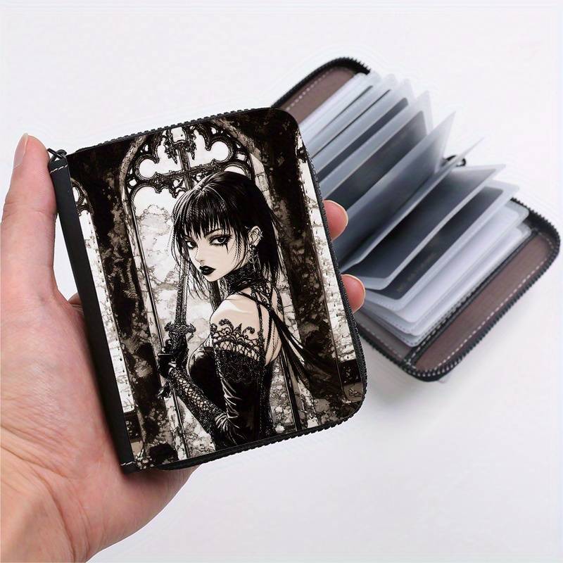 1pc Gothic Girl Zipper Wallet with 24 Card Slots Stylish Coin Purse ID Credit Card Holder for