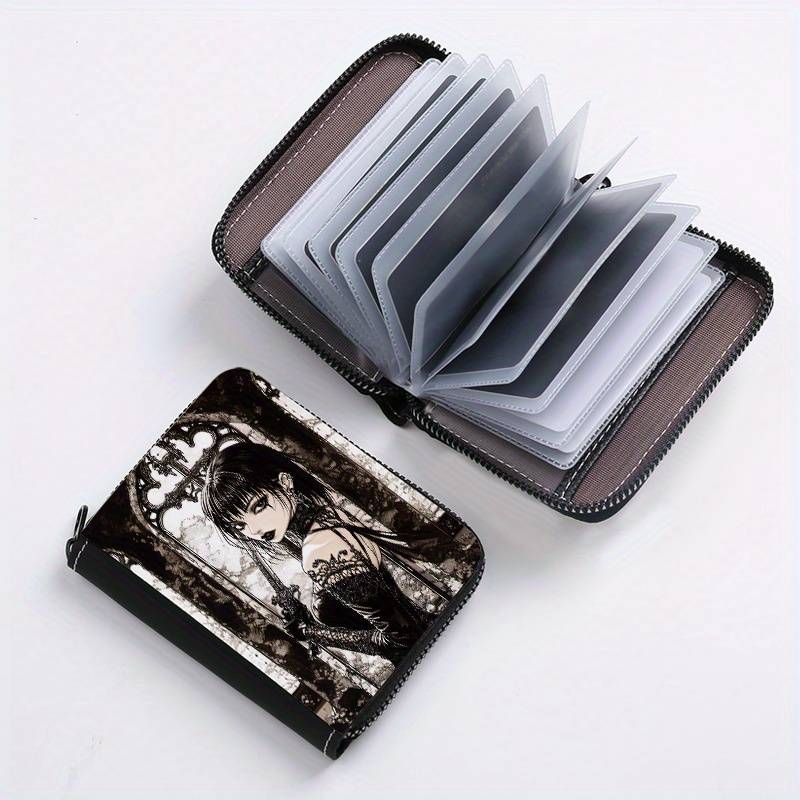 1pc Gothic Girl Zipper Wallet with 24 Card Slots Stylish Coin Purse ID Credit Card Holder for