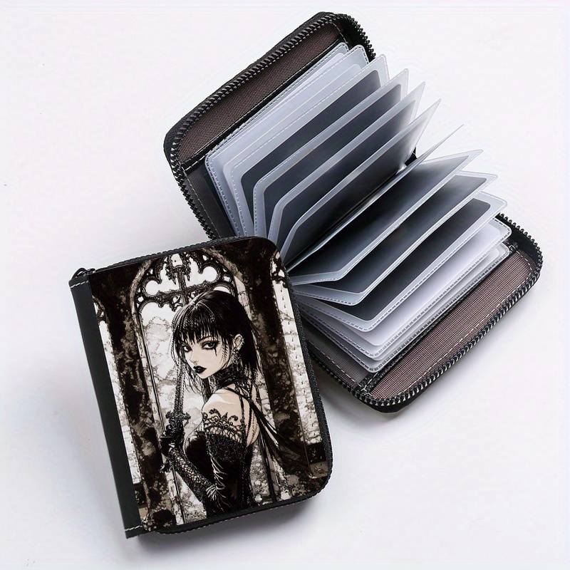 1pc Gothic Girl Zipper Wallet with 24 Card Slots Stylish Coin Purse ID Credit Card Holder for