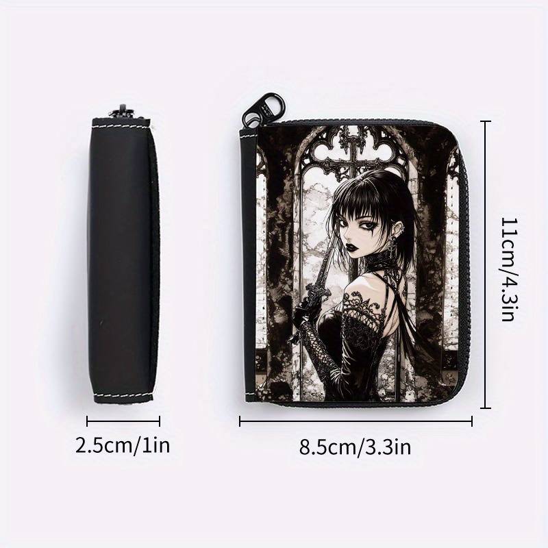 1pc Gothic Girl Zipper Wallet with 24 Card Slots Stylish Coin Purse ID Credit Card Holder for