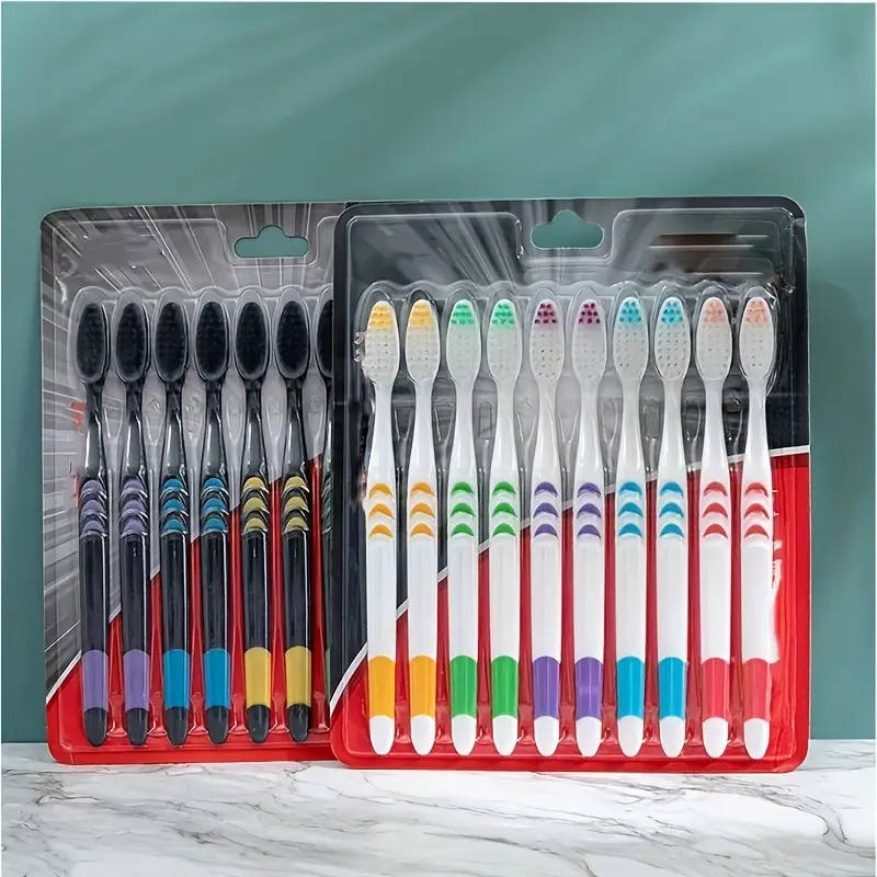 10pcs Ultra Gentle Bamboo Charcoal Nano Toothbrushes for Adults Double Soft Bristles Multi-Color Gri