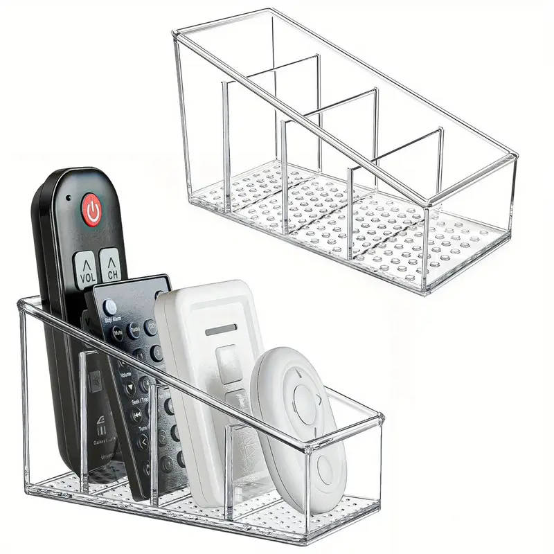 1pc Versatile Desktop Organizer Transparent PET Storage Box with 4 Adjustable Compartments for Remot
