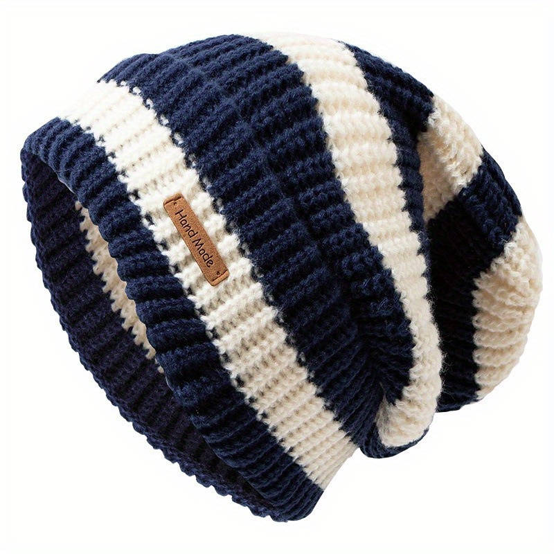 1pc Cozy Striped Beanie Hat Soft Warm Lightweight Knit for Autumn Winter Breathable Stretchy