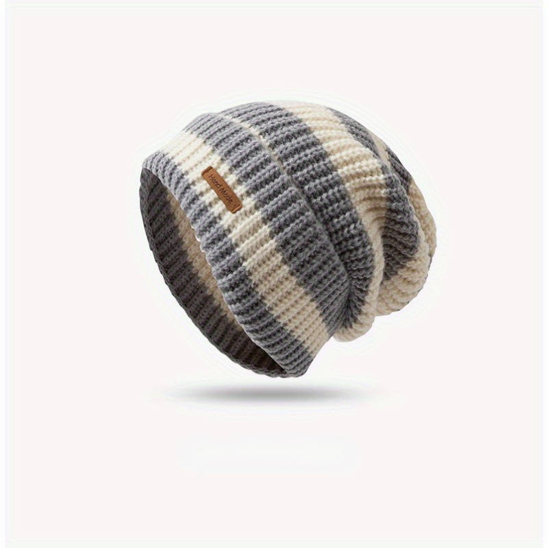 1pc Cozy Striped Beanie Hat Soft Warm Lightweight Knit for Autumn Winter Breathable Stretchy