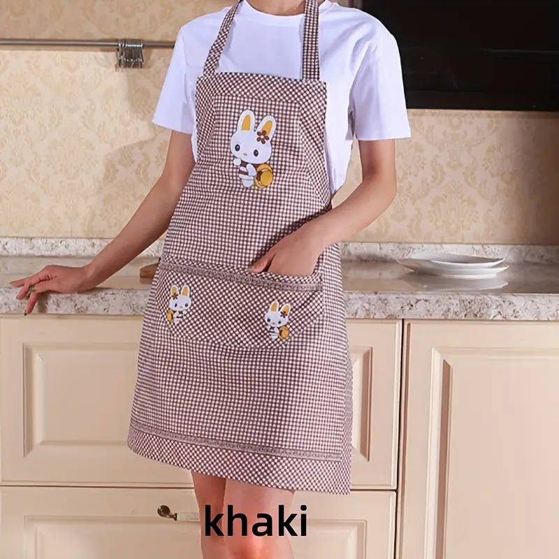 1pc Kitchen Apron Cute Bunny Pattern Cooking Apron Colorful Printed Waist Apron Fashionable Sleevele