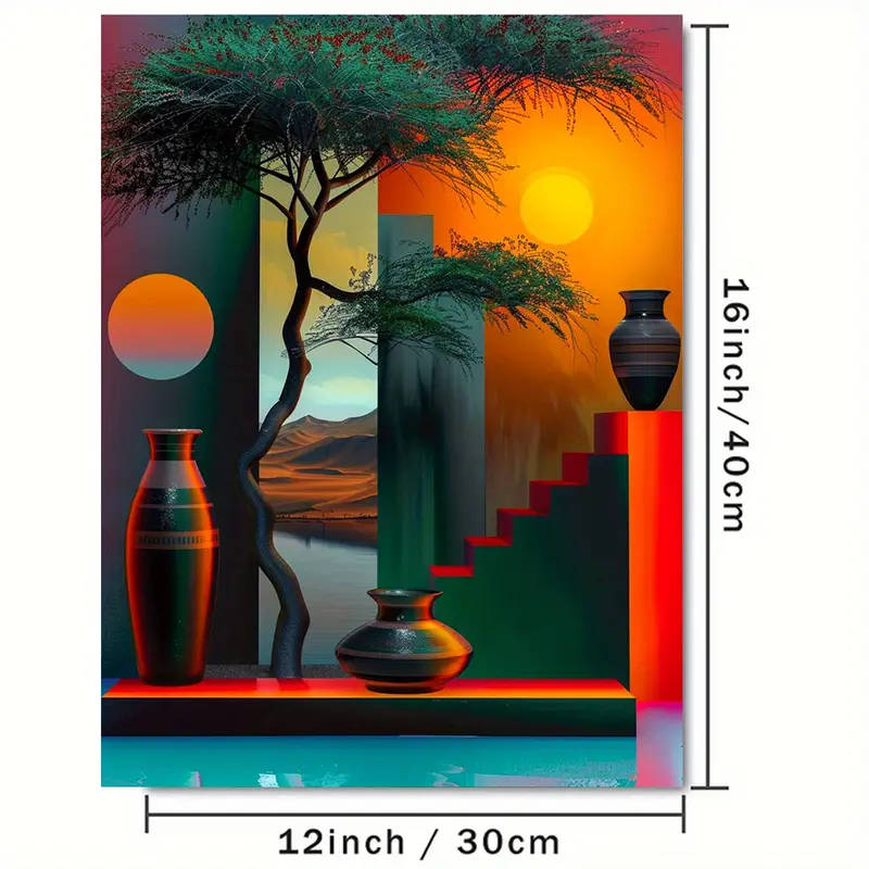 1pc Abstract African-Inspired Canvas Art 30.48x40.64cm Tree Vase Design with Color Gradient Frameles