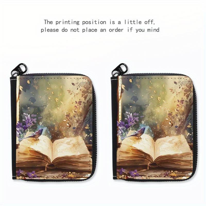 1pc Book-Themed Card Holder 24-Slot Zippered Coin Purse Unique Print Design Unisex ID Wallet