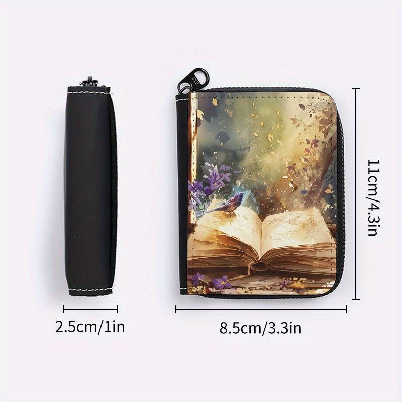 1pc Book-Themed Card Holder 24-Slot Zippered Coin Purse Unique Print Design Unisex ID Wallet