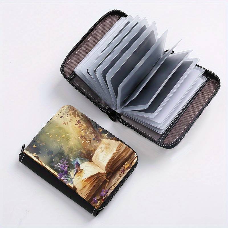 1pc Book-Themed Card Holder 24-Slot Zippered Coin Purse Unique Print Design Unisex ID Wallet