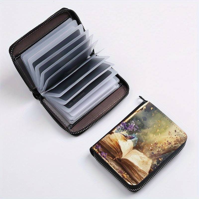 1pc Book-Themed Card Holder 24-Slot Zippered Coin Purse Unique Print Design Unisex ID Wallet