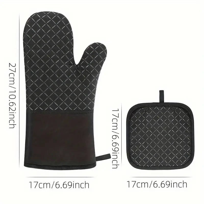 2pcs Set Silicone Oven Mitts Pot Holder Set Thickened Heat Resistant Gloves Heat Insulation Pad Non-