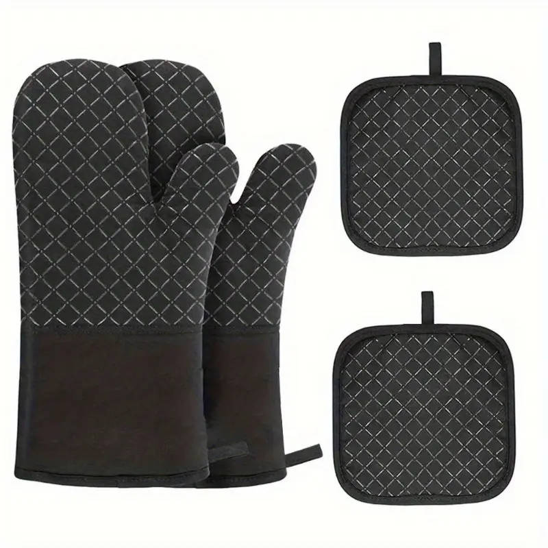 2pcs Set Silicone Oven Mitts Pot Holder Set Thickened Heat Resistant Gloves Heat Insulation Pad Non-