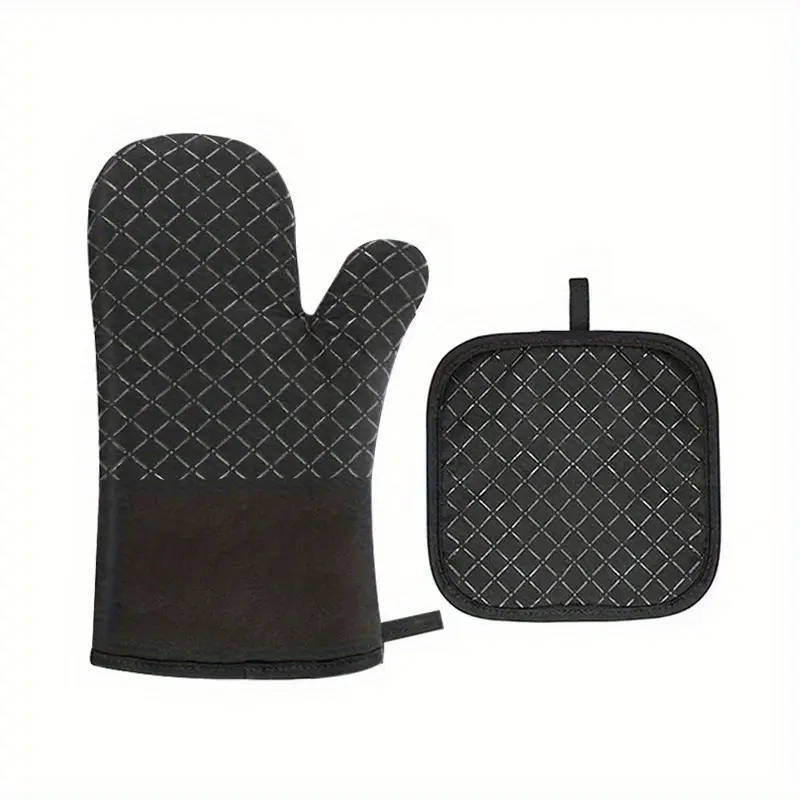 2pcs Set Silicone Oven Mitts Pot Holder Set Thickened Heat Resistant Gloves Heat Insulation Pad Non-