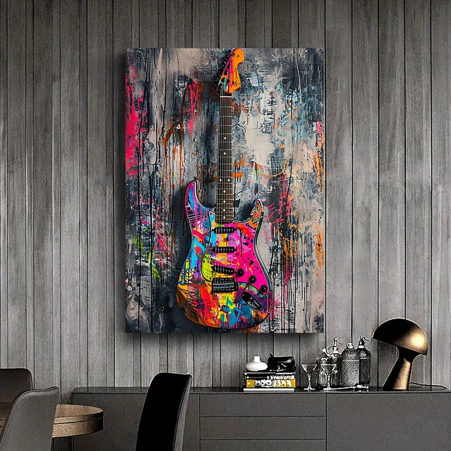 1pc Vibrant Electric Guitar Canvas Art Print Frameless 30.48x40.64 cm Colorful Abstract Wall Dec