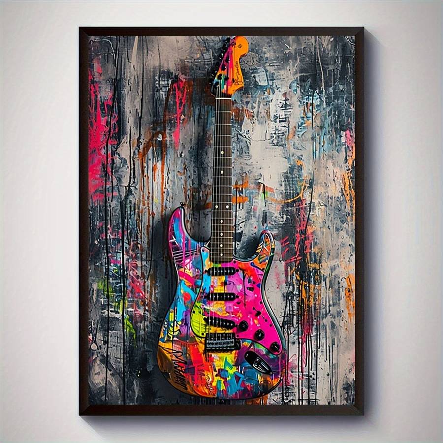 1pc Vibrant Electric Guitar Canvas Art Print Frameless 30.48x40.64 cm Colorful Abstract Wall Dec