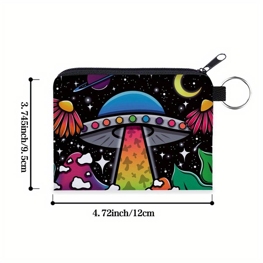 1pc 3D High-Definition Printed Mushroom Alien Spaceship Pattern Polyester Portable Coin Purse Digi