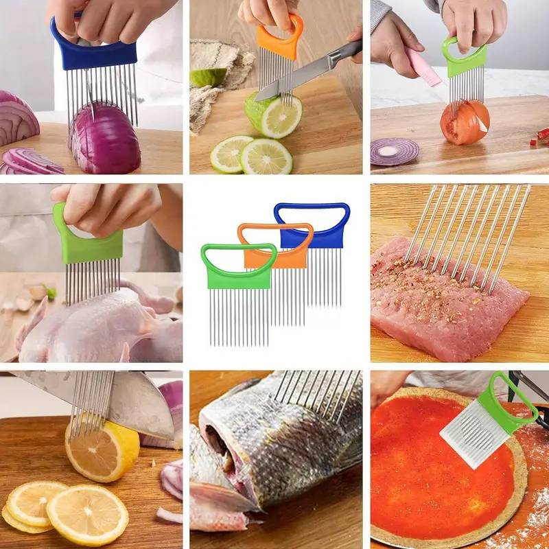 1pcs Stainless Steel Slicing Fixing Cutter Onion Insert Tenderizer Meat Tenderizer Fork Shredder Cut