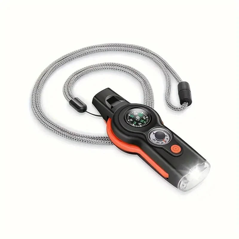 7-in-1 Survival Multi-Tool Whistle ABS Outdoor Safety Whistle with Compass Magnifying Glass Refle