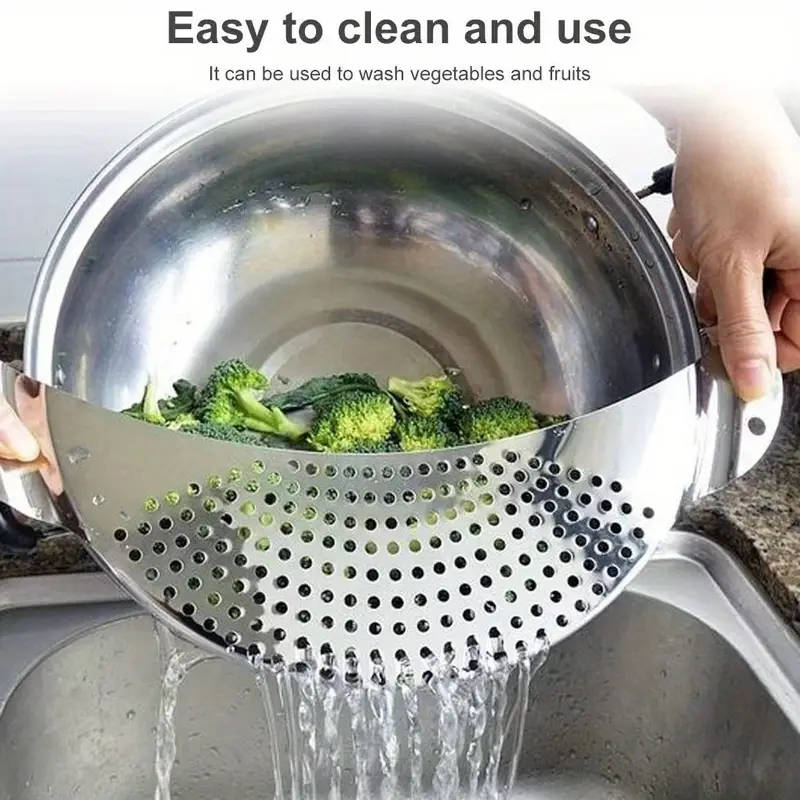 1pcs Kitchen Stainless Steel Pot Strainer Handheld Drainer