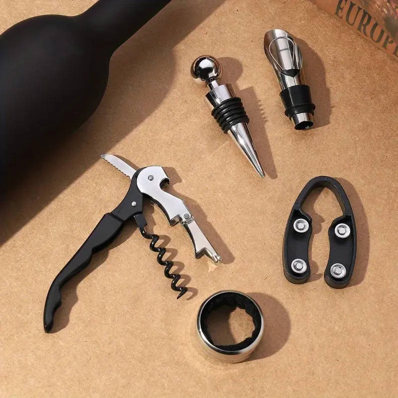 5pcs Deluxe Wine Opener Set with Gift Box Stainless Steel Bottle Openers Accessories for Home Bar an