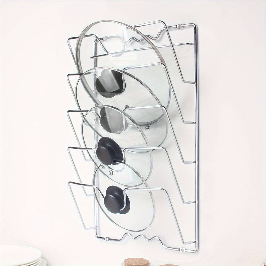 1pc Space-Saving Wall-Mounted Kitchen Organizer Durable Stainless Steel Pot Lid Cutting Board H