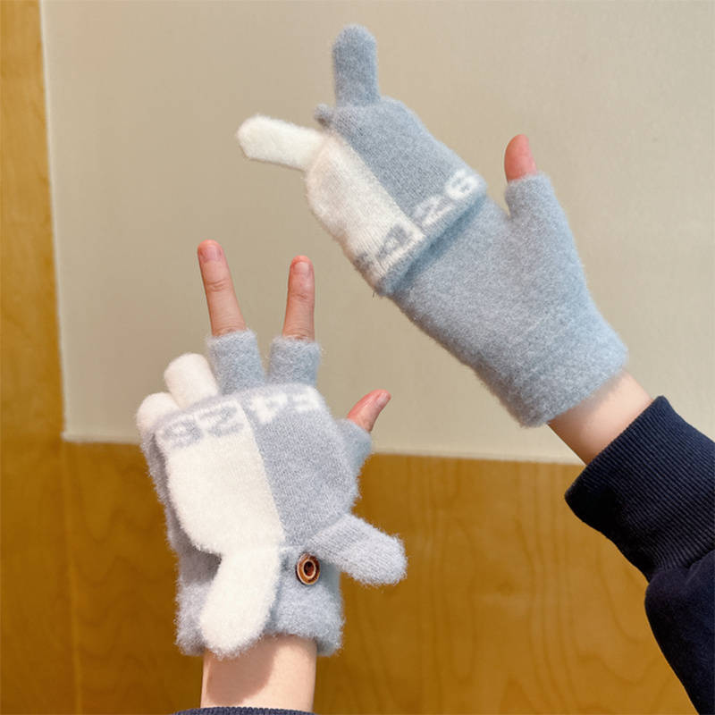 1 Pair Flip Letter Rabbit Ears Orange Warm Gloves