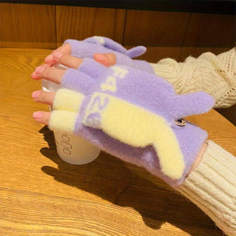1 Pair Flip Letter Rabbit Ears Orange Warm Gloves