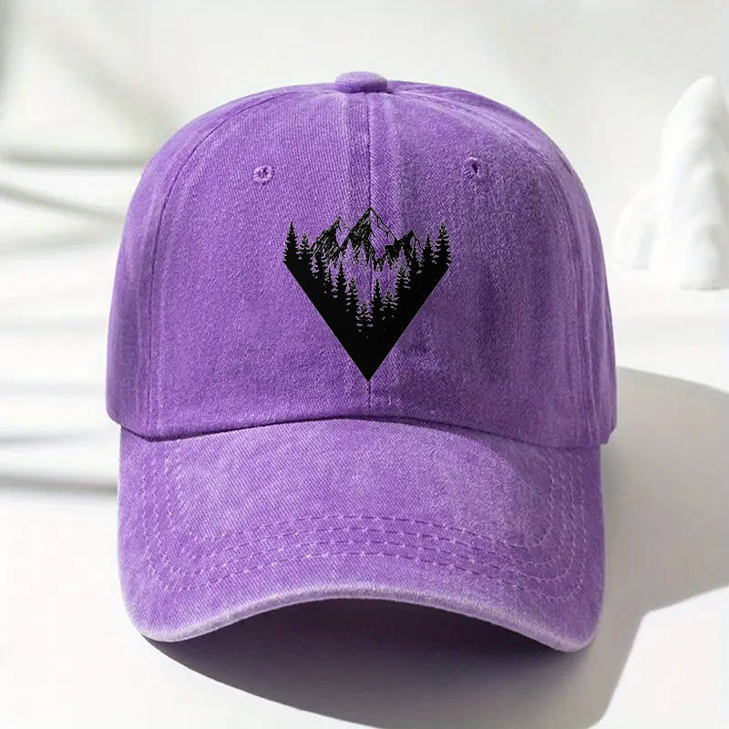 1pc Y2K-Inspired Adjustable Baseball Cap with Mountain Forest Print Sun Protection Cotton Hand W