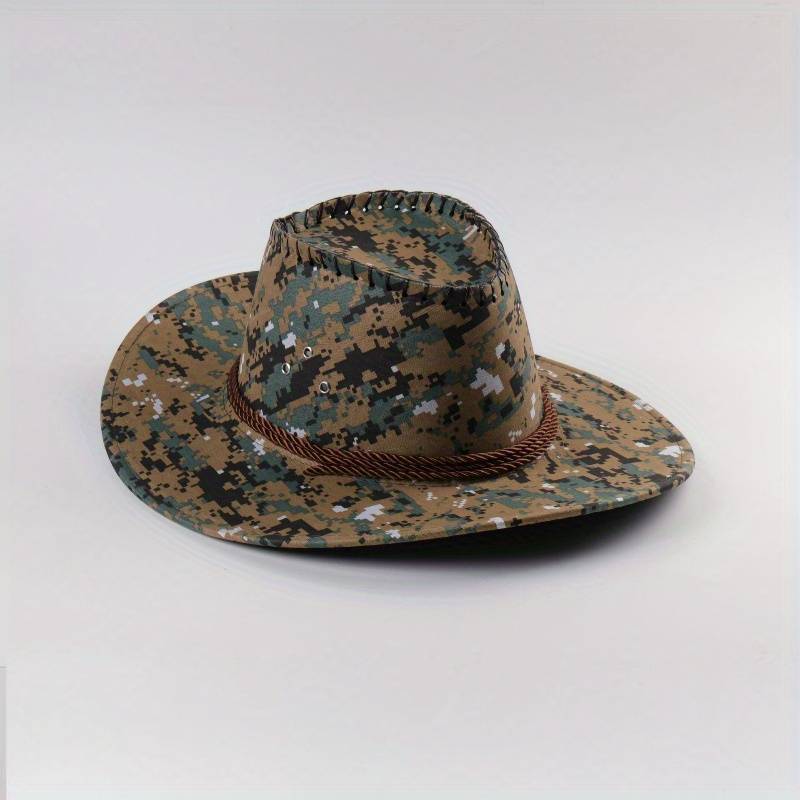 1pc Men's Camouflage Denim Sun Hat Wide Brim UV Protection Adjustable Drawstring Breathable Cot