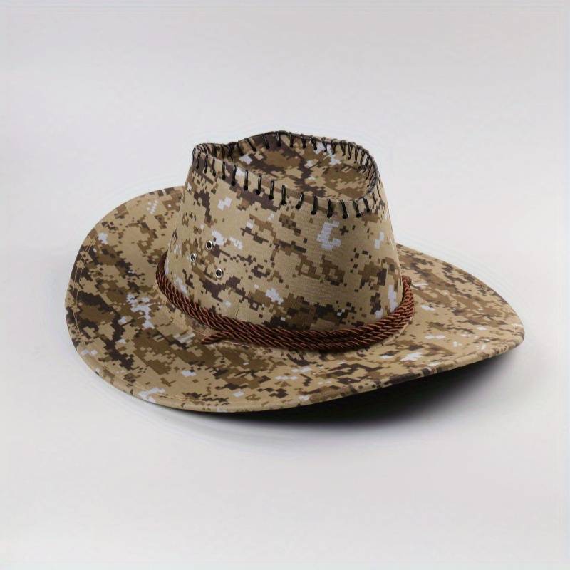 1pc Men's Camouflage Denim Sun Hat Wide Brim UV Protection Adjustable Drawstring Breathable Cot