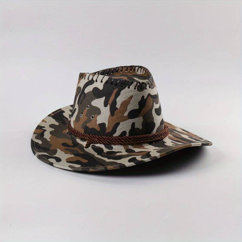 1pc Men's Camouflage Denim Sun Hat Wide Brim UV Protection Adjustable Drawstring Breathable Cot