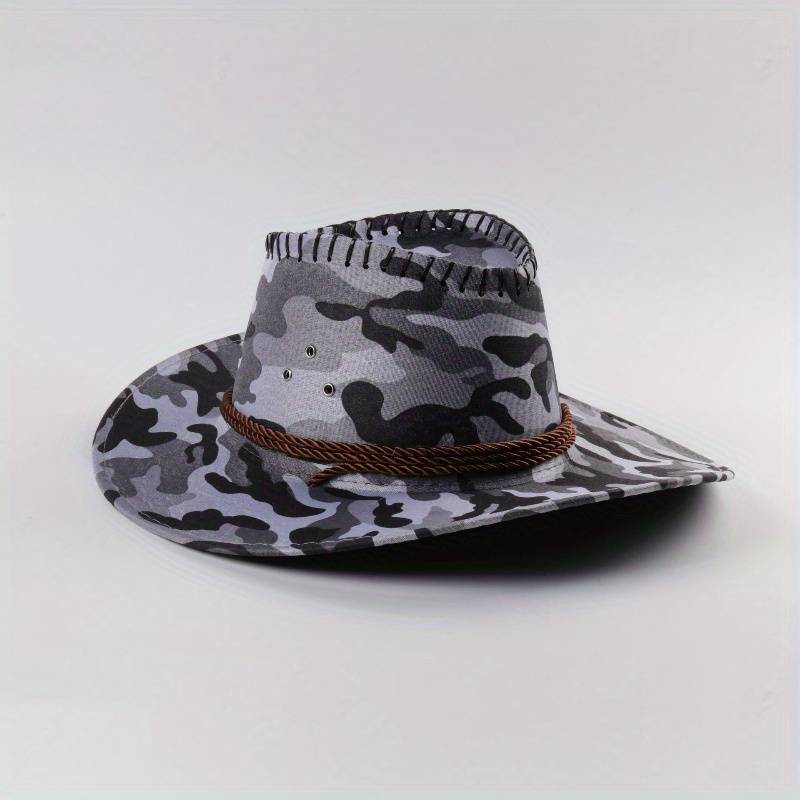 1pc Men's Camouflage Denim Sun Hat Wide Brim UV Protection Adjustable Drawstring Breathable Cot
